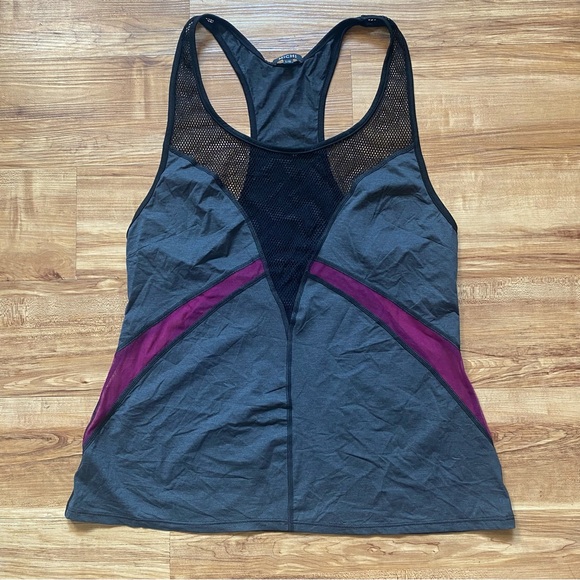 MICHI L Gray Purple Low Cut Mesh Performance Tank Workout Athleisure Designer - Picture 3 of 15